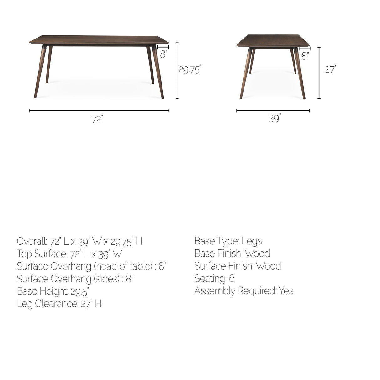 Nicholas II Brown Solid Wood Top Metal/Wood Leg Dining Table by Mercana at Eve Furniture
