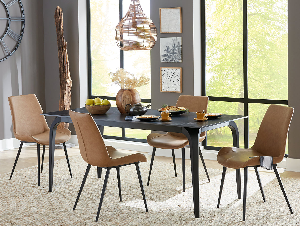 Nicoya Upholstered Dining Chair in Buckskin Synthetic Leather and Black (Set of 2) by Modus Furniture at Eve Furniture