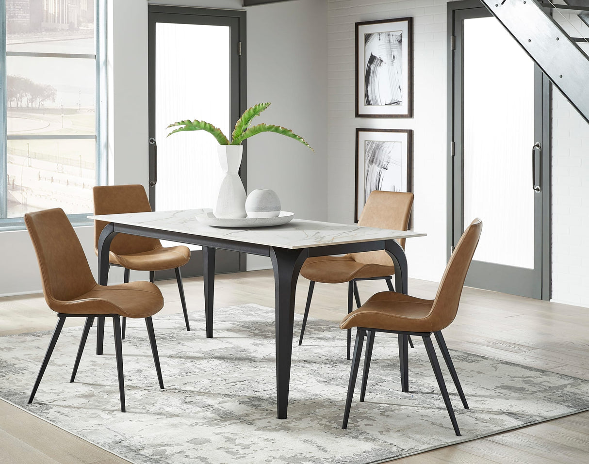 Nicoya White/Black Stone Top Rectangular Dining Table by Modus Furniture at Eve Furniture
