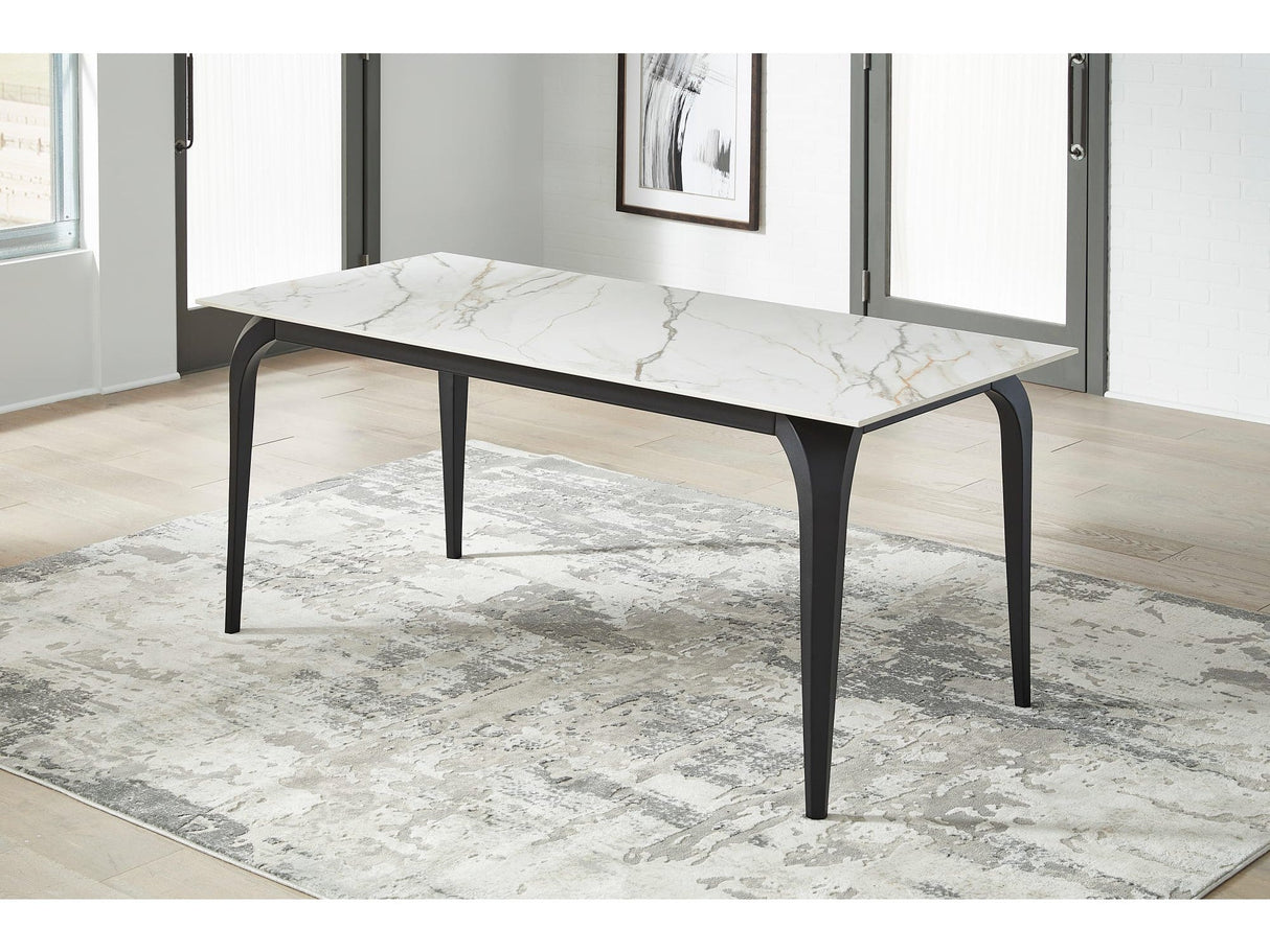 Nicoya White/Black Stone Top Rectangular Dining Table by Modus Furniture at Eve Furniture