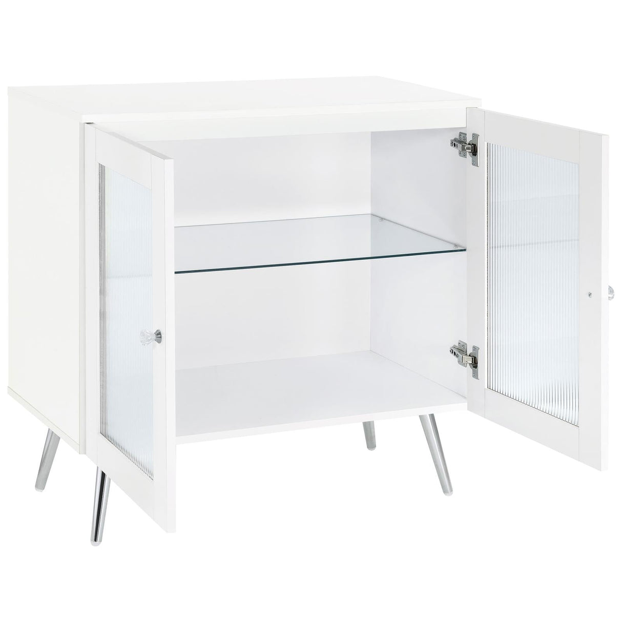 Nieta White High Gloss/Chrome 2-Tier Accent Cabinet with Glass Shelf