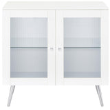 Nieta White High Gloss/Chrome 2-Tier Accent Cabinet with Glass Shelf