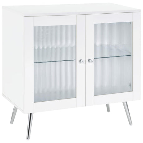 Nieta White High Gloss/Chrome 2-Tier Accent Cabinet with Glass Shelf by Coaster at Eve Furniture