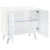 Nieta White High Gloss/Chrome 2-Tier Accent Cabinet with Glass Shelf by Coaster at Eve Furniture