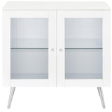 Nieta White High Gloss/Chrome 2-Tier Accent Cabinet with Glass Shelf by Coaster at Eve Furniture
