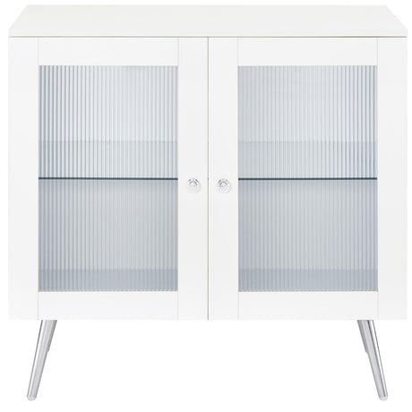 Nieta White High Gloss/Chrome 2-Tier Accent Cabinet with Glass Shelf by Coaster at Eve Furniture
