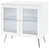 Nieta White High Gloss/Chrome 2-Tier Accent Cabinet with Glass Shelf by Coaster at Eve Furniture
