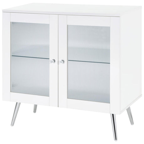 Nieta White High Gloss/Chrome 2-Tier Accent Cabinet with Glass Shelf by Coaster at Eve Furniture