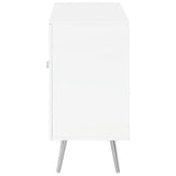 Nieta White High Gloss/Chrome 2-Tier Accent Cabinet with Glass Shelf by Coaster at Eve Furniture