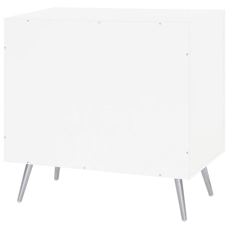 Nieta White High Gloss/Chrome 2-Tier Accent Cabinet with Glass Shelf by Coaster at Eve Furniture