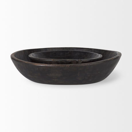 Nikita Set of 2 Large Black-Brown Reclaimed Wood Bowls by Mercana at Eve Furniture