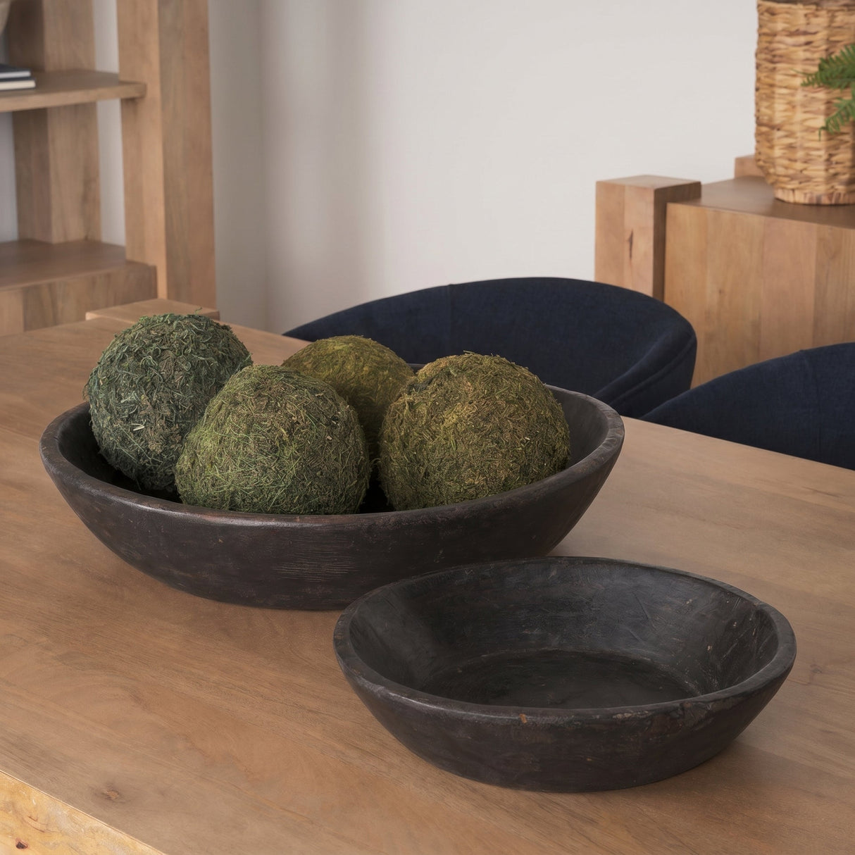 Nikita Set of 2 Large Black-Brown Reclaimed Wood Bowls by Mercana at Eve Furniture
