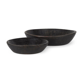 Nikita Set of 2 Large Black-Brown Reclaimed Wood Bowls by Mercana at Eve Furniture