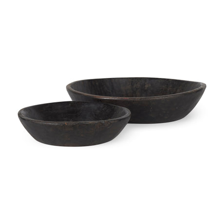 Nikita Set of 2 Large Black-Brown Reclaimed Wood Bowls by Mercana at Eve Furniture