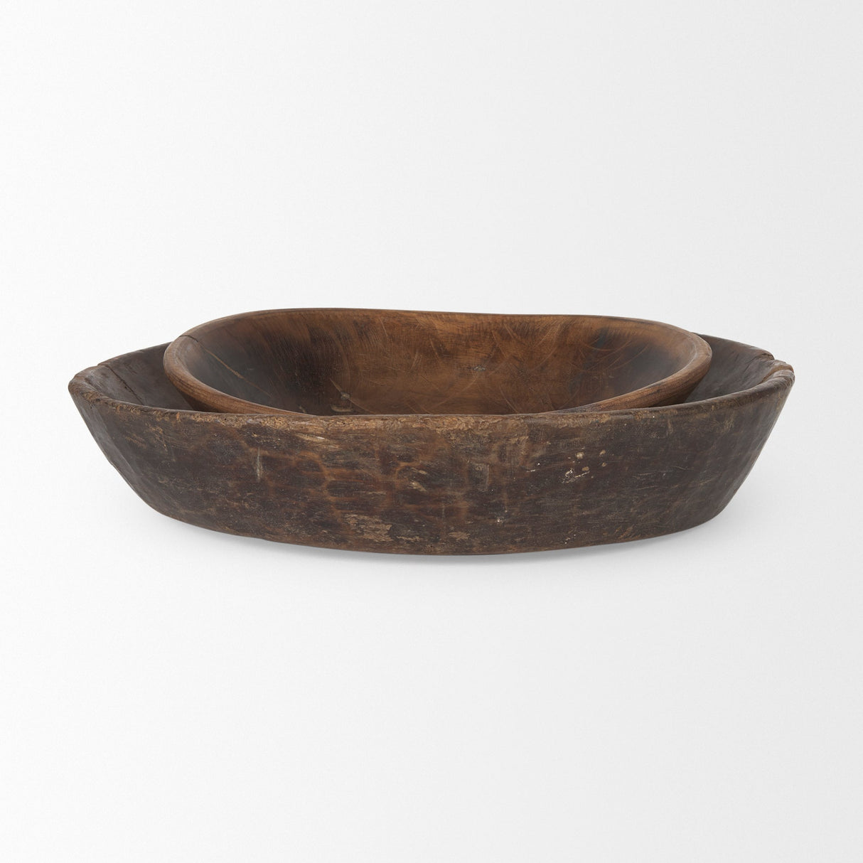 Nikita Set of 2 Large Medium Brown Reclaimed Wood Bowls by Mercana at Eve Furniture