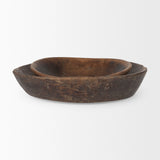 Nikita Set of 2 Large Medium Brown Reclaimed Wood Bowls by Mercana at Eve Furniture
