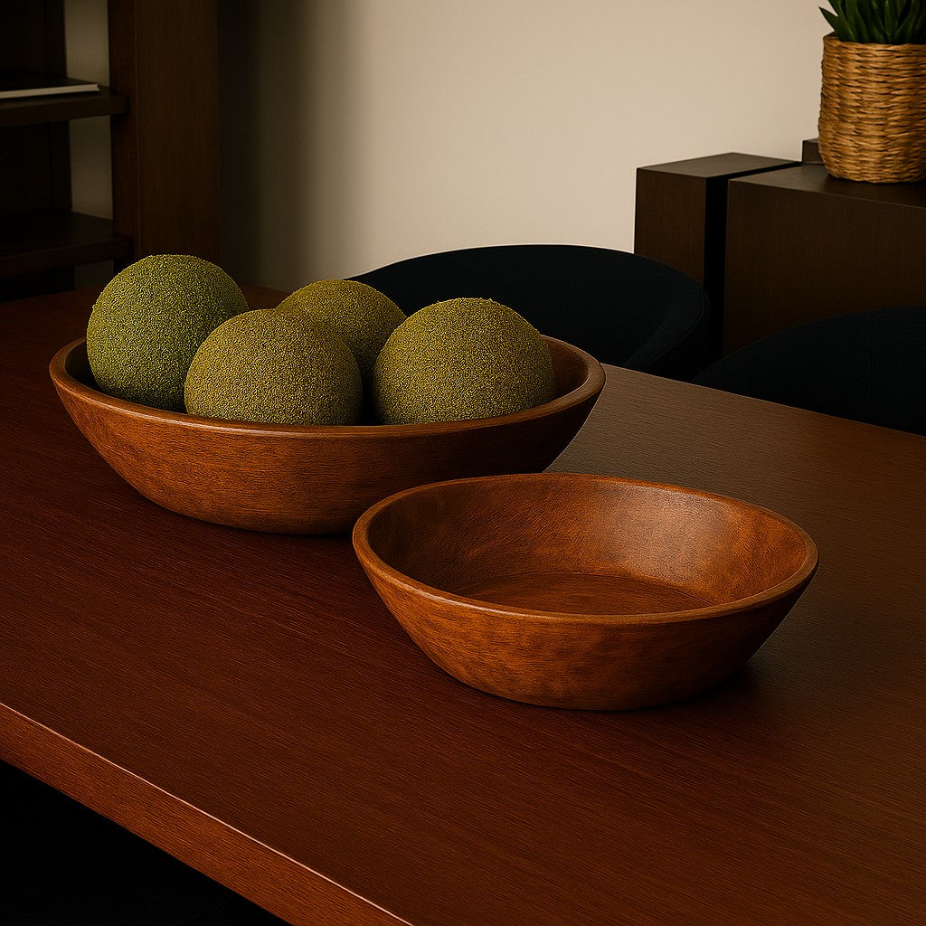Nikita Set of 2 Large Medium Brown Reclaimed Wood Bowls by Mercana at Eve Furniture