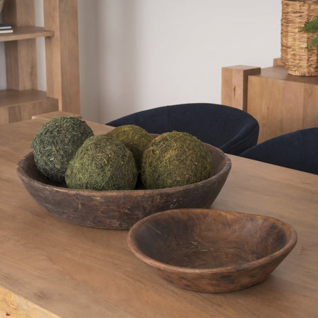 Nikita Set of 2 Large Medium Brown Reclaimed Wood Bowls by Mercana at Eve Furniture