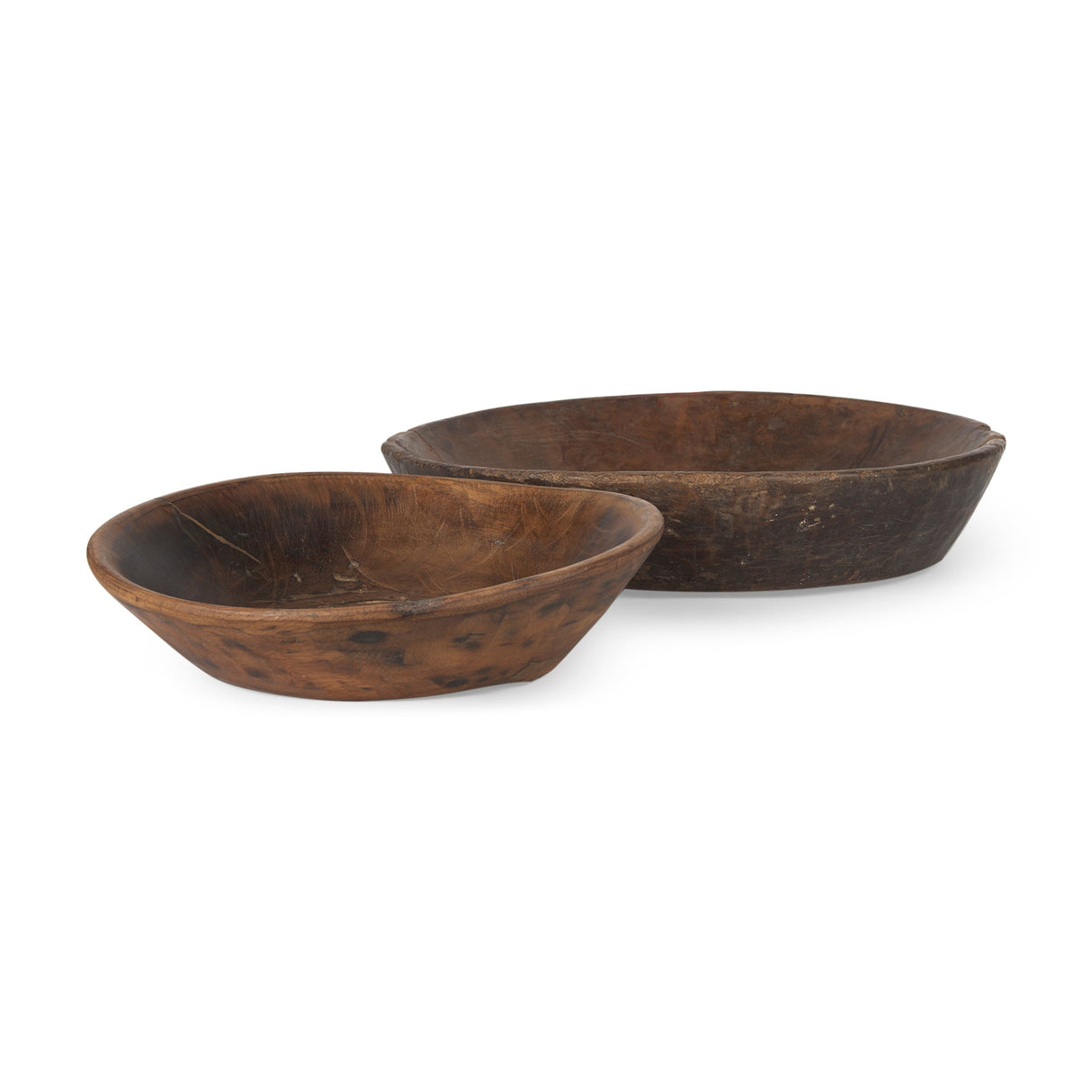 Nikita Set of 2 Large Medium Brown Reclaimed Wood Bowls by Mercana at Eve Furniture