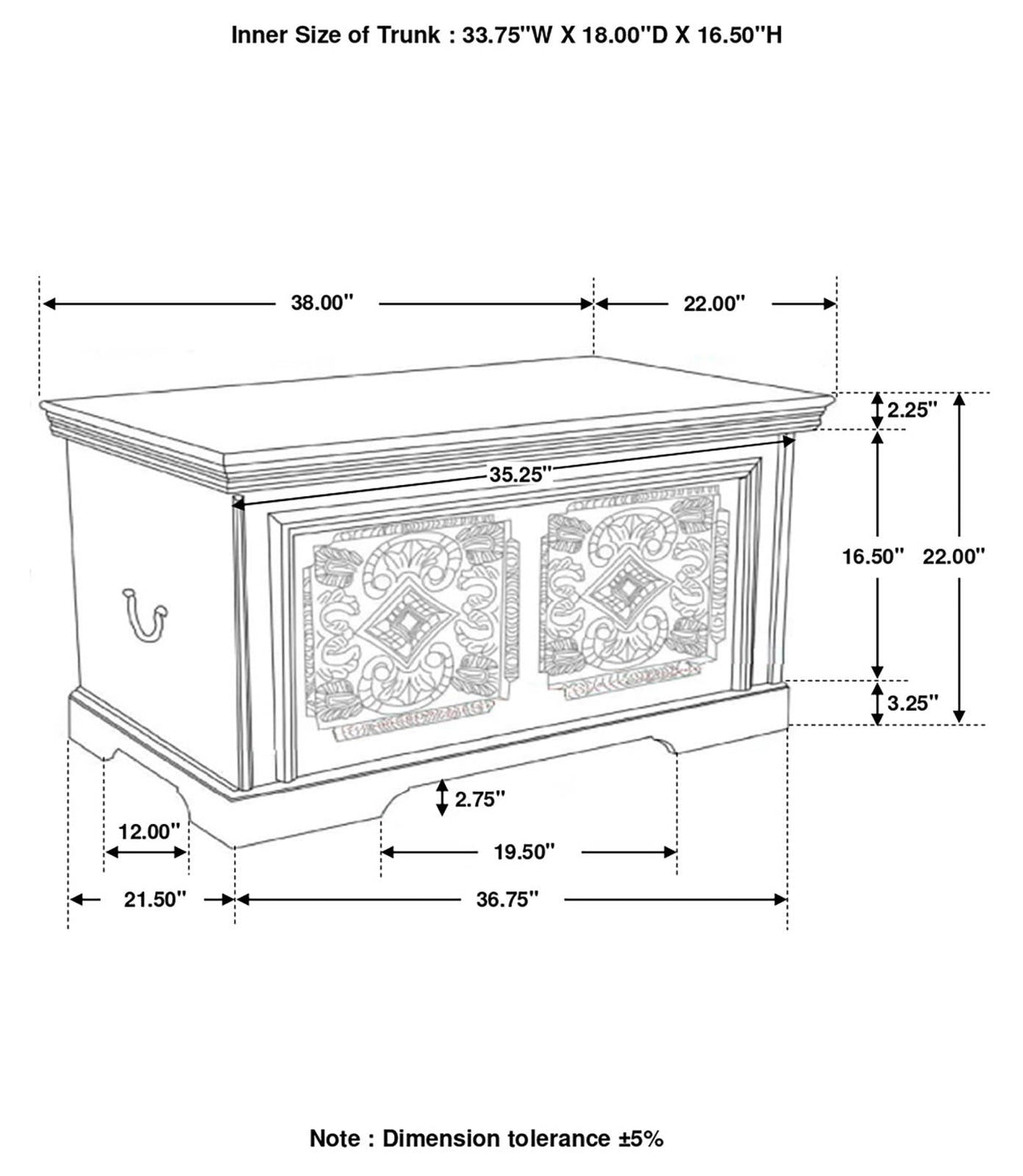 Nilay White Washed/Black Rectangular Storage Trunk