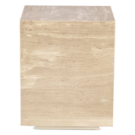 Nile 18" Drum Side Table in Travertine Stone by Home Trends & Design at Eve Furniture