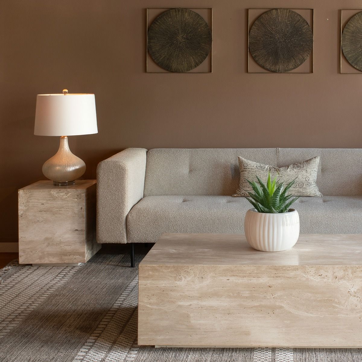 Nile 18" Drum Side Table in Travertine Stone by Home Trends & Design at Eve Furniture