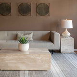 Nile 50" Drum Coffee Table in Travertine Stone by Home Trends & Design at Eve Furniture