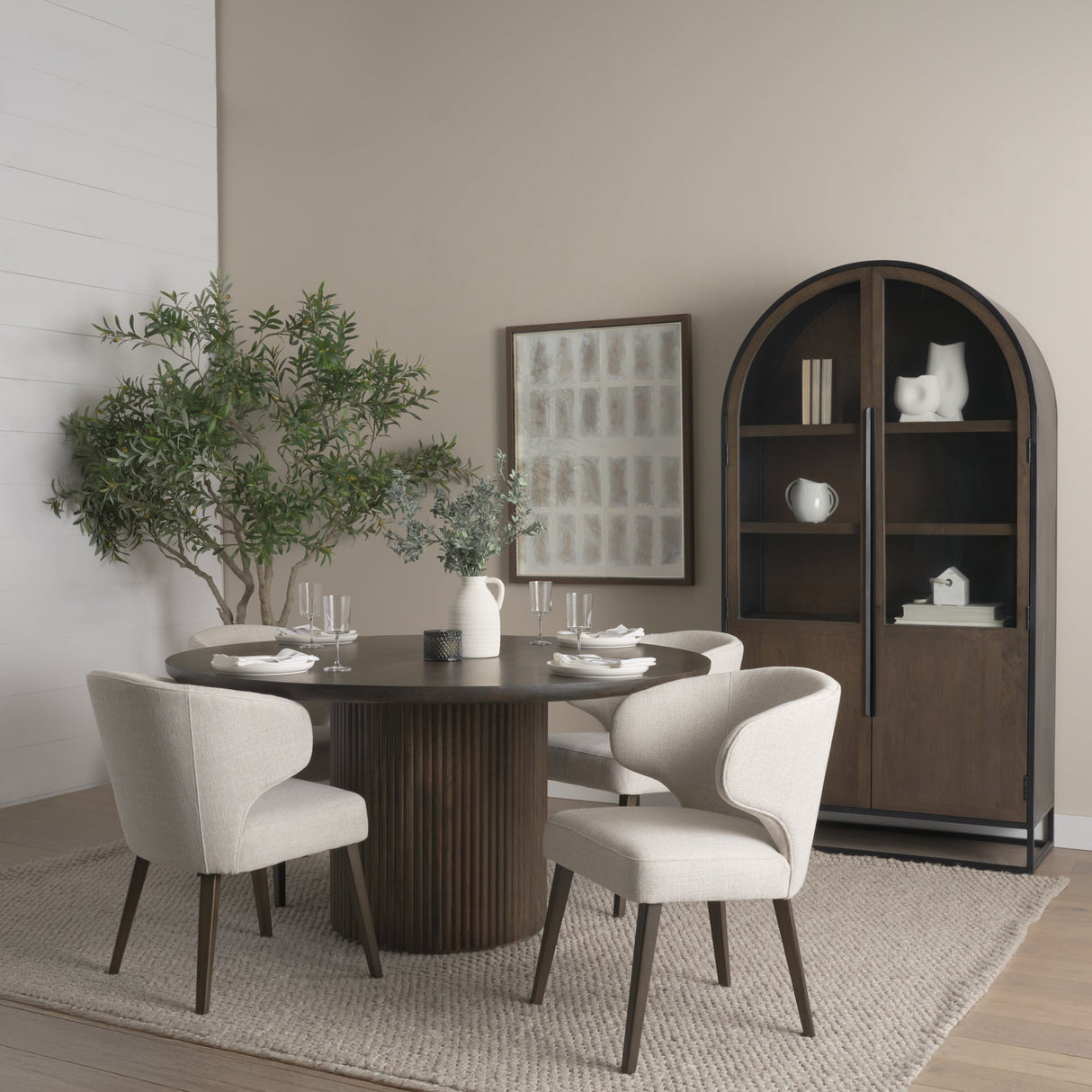 Niles 22.5L x 24.0W x 32.0H Cream Fabric Seat W/ Dark Brown Wooden Legs Wingback Dining Chair by Mercana at Eve Furniture