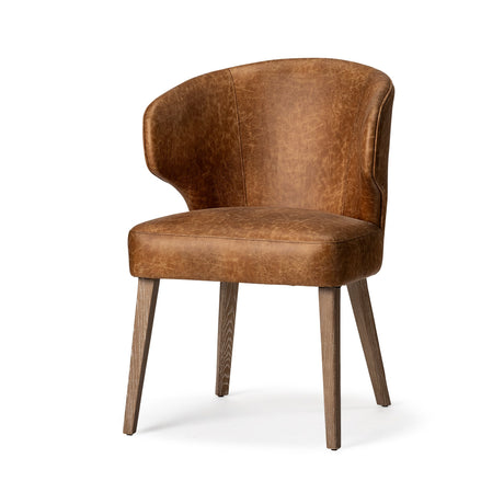 Niles Brown Faux Leather Seat W/Brown Wooden Legs Wingback Dining Chair by Mercana at Eve Furniture