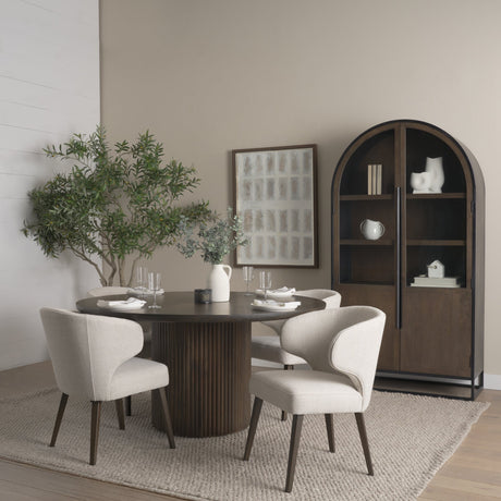 Niles Cream Fabric Seat W/ Dark Brown Wooden Legs Wingback Dining Chair by Mercana at Eve Furniture
