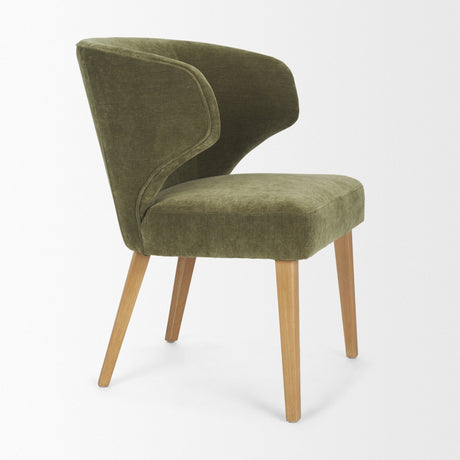 Niles Moss Olive Fabric Seat W/ Mid Brown Wooden Legs Wingback Dining Chair by Mercana at Eve Furniture