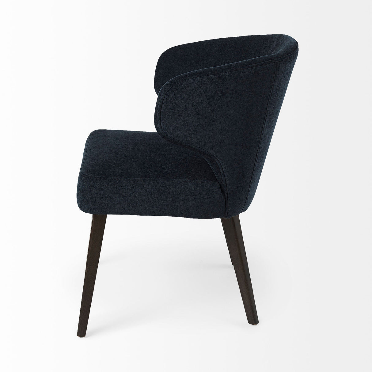Niles Navy Fabric Seat W/ Dark Brown Wooden Legs Wingback Dining Chair (Andes 600) by Mercana at Eve Furniture