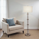 Nimbus Brushed Nickel Floor Lamp with 3-Way Rotary Switch Clear Glass Body Metal Base by Ashcroft Furniture at Eve Furniture