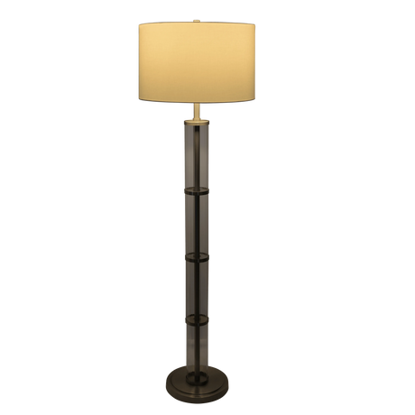 Nimbus Brushed Nickel Floor Lamp with 3-Way Rotary Switch Clear Glass Body Metal Base by Ashcroft Furniture at Eve Furniture