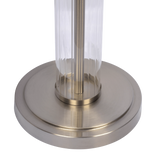 Nimbus Brushed Nickel Floor Lamp with 3-Way Rotary Switch Clear Glass Body Metal Base by Ashcroft Furniture at Eve Furniture