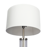 Nimbus Brushed Nickel Floor Lamp with 3-Way Rotary Switch Clear Glass Body Metal Base by Ashcroft Furniture at Eve Furniture