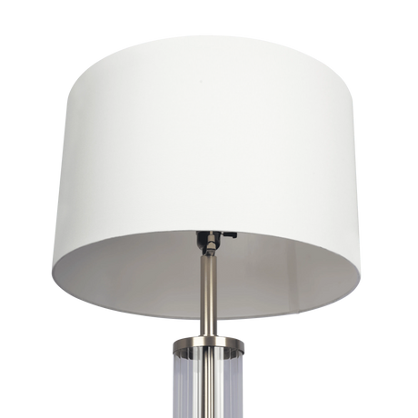 Nimbus Brushed Nickel Floor Lamp with 3-Way Rotary Switch Clear Glass Body Metal Base by Ashcroft Furniture at Eve Furniture