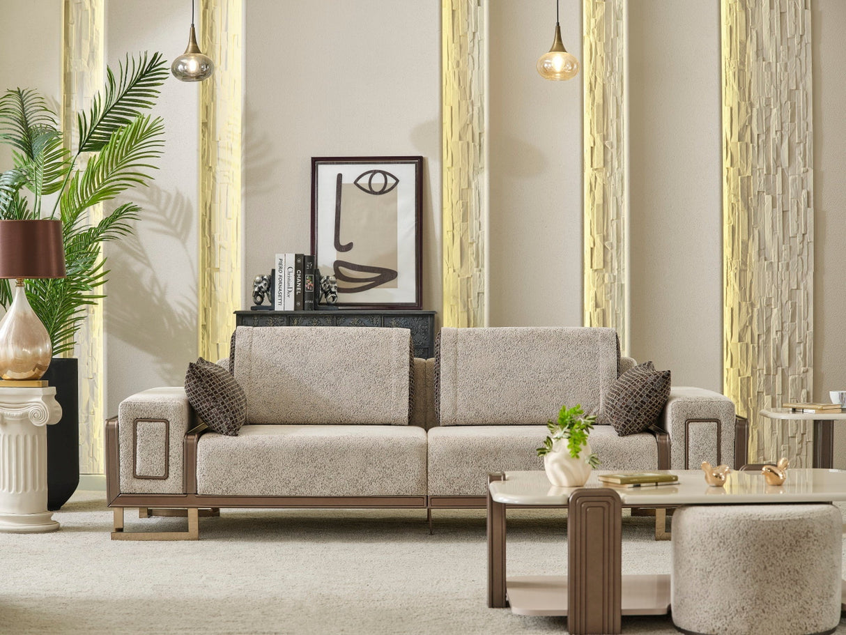 Nirvana Beige Stationary 4 Seat Sofa by Furnia at Eve Furniture