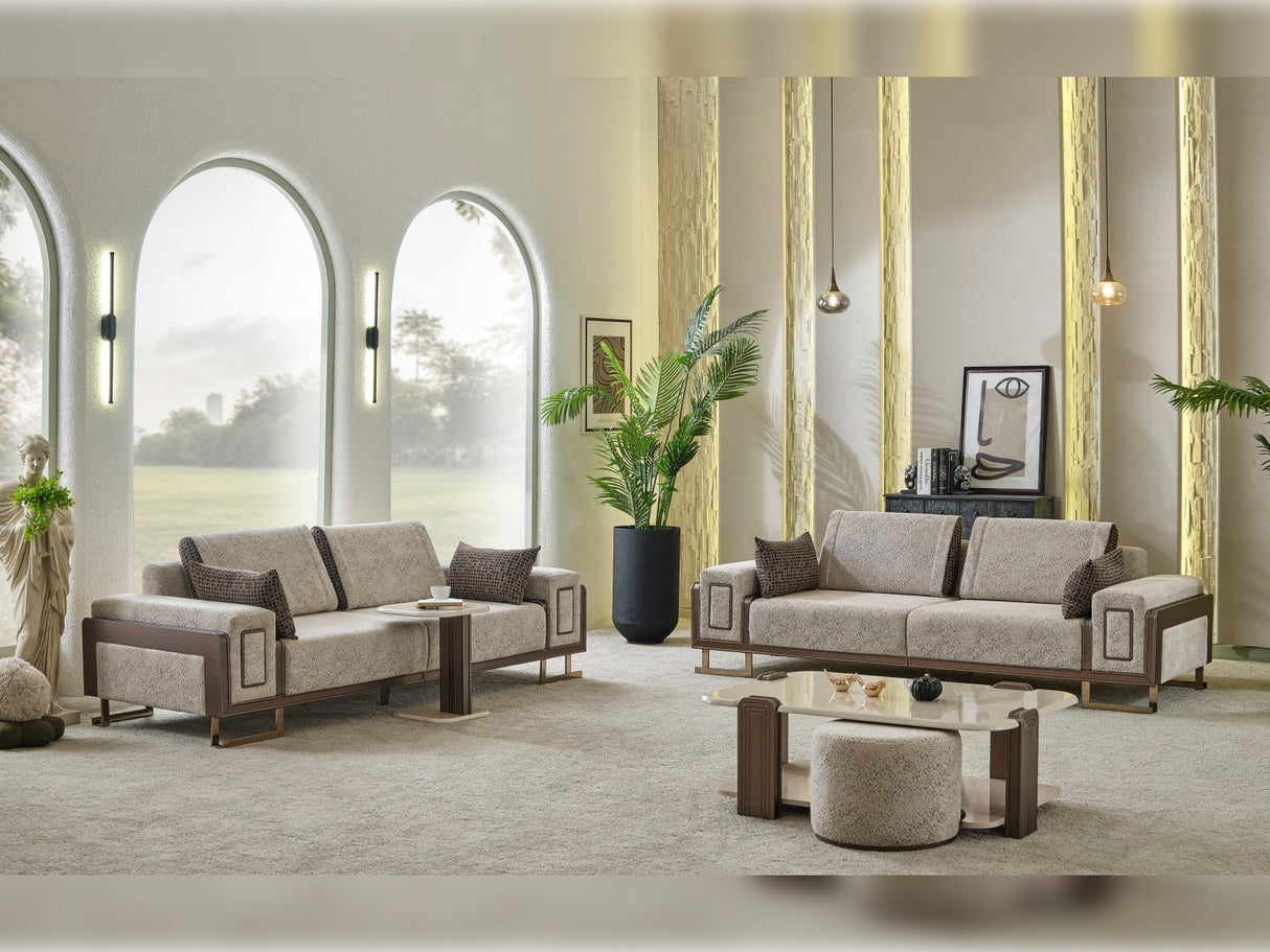 Nirvana Beige Stationary 4 Seat Sofa by Furnia at Eve Furniture