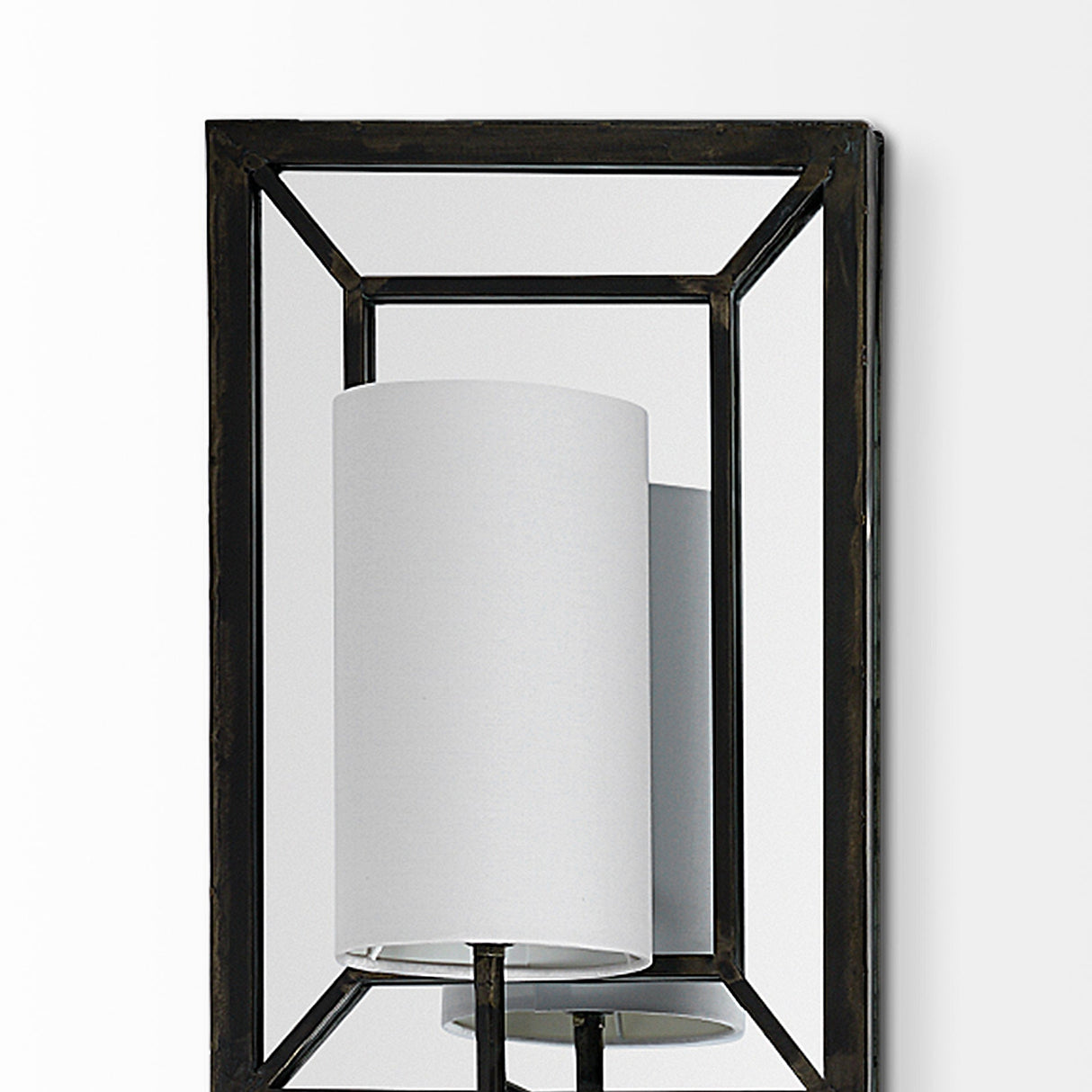 Noah Black Metal w/White Fabric Shade Rectangular Wall Sconce by Mercana at Eve Furniture