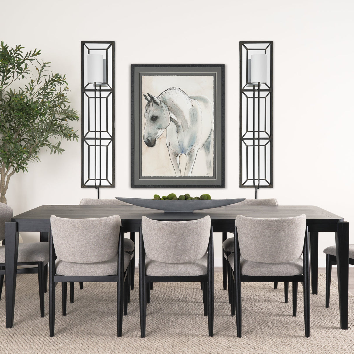 Noah Black Metal w/White Fabric Shade Rectangular Wall Sconce by Mercana at Eve Furniture
