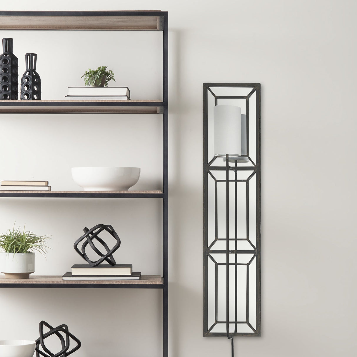 Noah Black Metal w/White Fabric Shade Rectangular Wall Sconce by Mercana at Eve Furniture