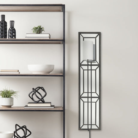 Noah Black Metal w/White Fabric Shade Rectangular Wall Sconce by Mercana at Eve Furniture