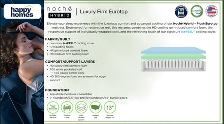 Noche Luxury Firm 13" Hybrid Queen Mattress by Happy Homes at Eve Furniture