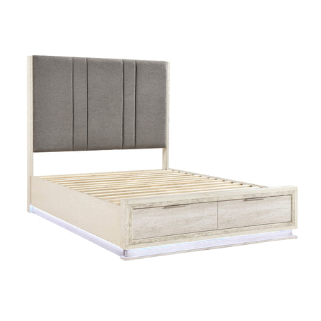 Noctis White/Light Gray California King Led Storage Platform Bed by Homelegance at Eve Furniture