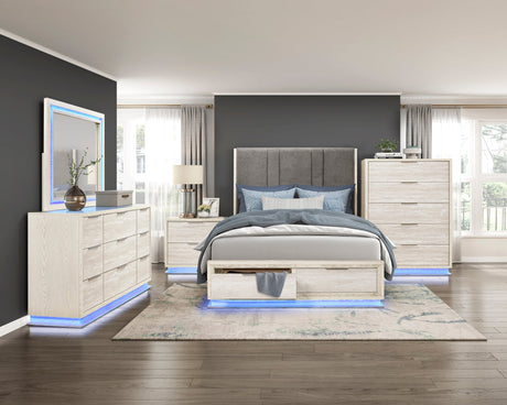 Noctis White/Light Gray California King Led Storage Platform Bed by Homelegance at Eve Furniture