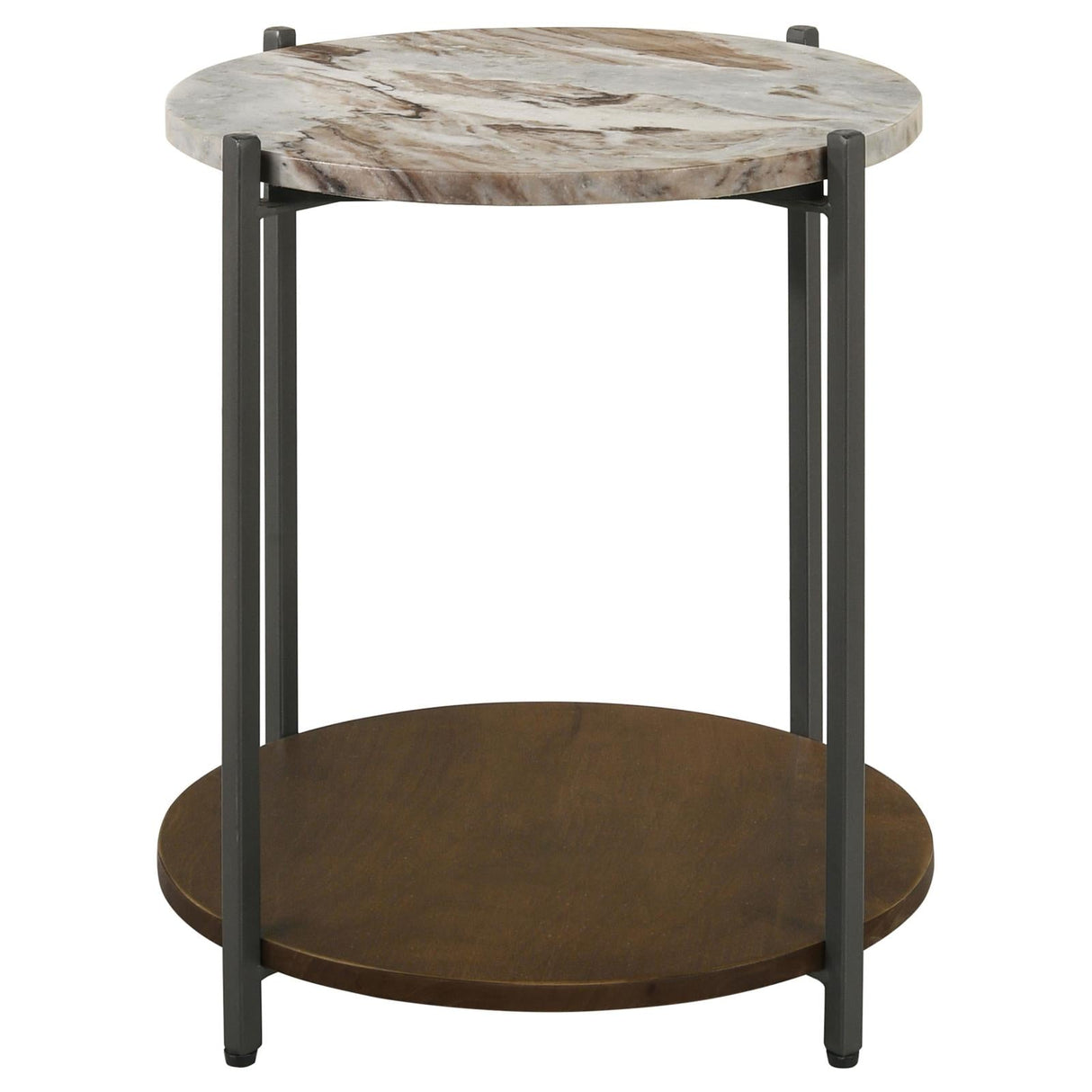 Malthe White Marble/Antique Gold Round Accent Table