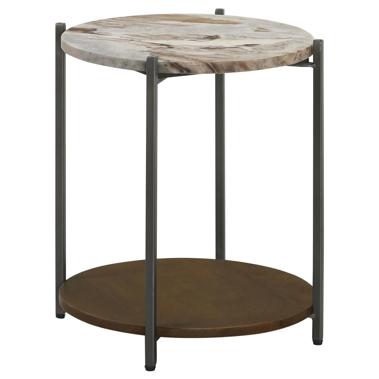 Noemie White and Gunmetal Round Marble Top Accent Side Table by Coaster at Eve Furniture