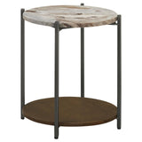 Noemie White and Gunmetal Round Marble Top Accent Side Table by Coaster at Eve Furniture