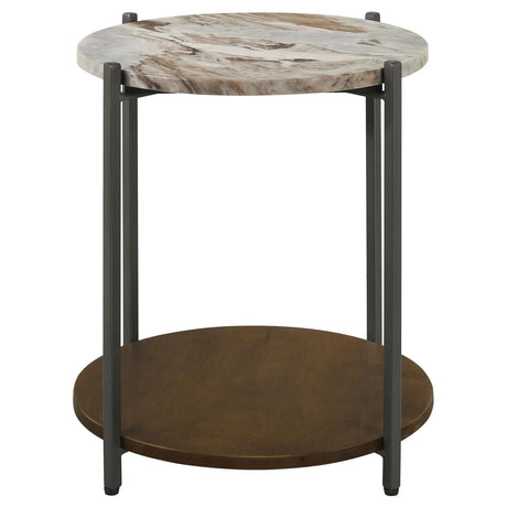 Noemie White and Gunmetal Round Marble Top Accent Side Table by Coaster at Eve Furniture
